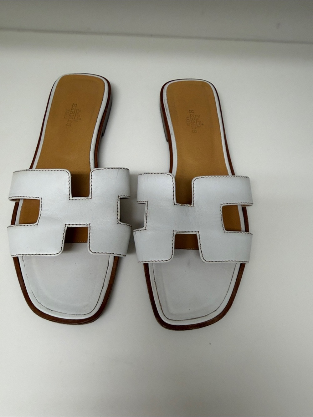 Hermes White Leather Slide Sandals - Women's - Picture 1 of 5